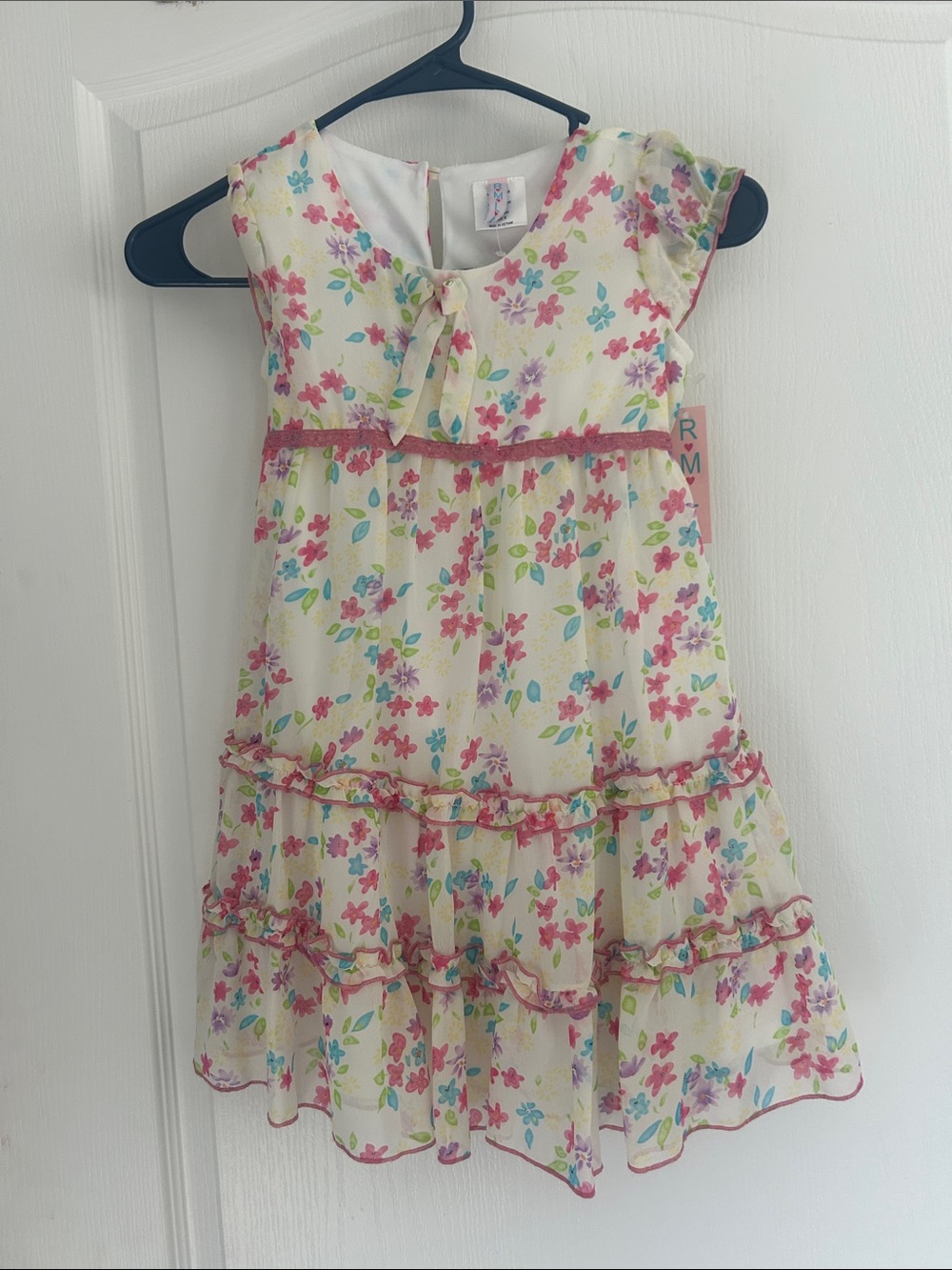 Beautiful new rmla Girls' Floral Tiered Dress - Pink & Cream 6